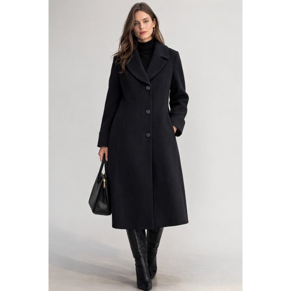 Jones New York Black Wool Blend Coat Womens 18 Long A-Line Button Winter Coat